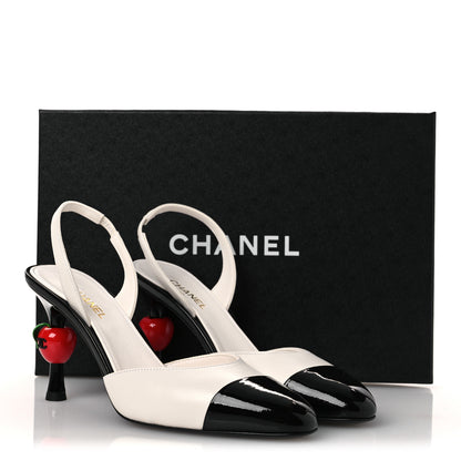 Chanel Lambskin Patent Cap Toe CC Apple Slingback Pumps 38 Gold Black 11 of 11