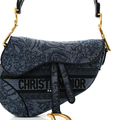 Christian Dior Denim Flowers Embroidered Saddle Bag Blue 8 of 11