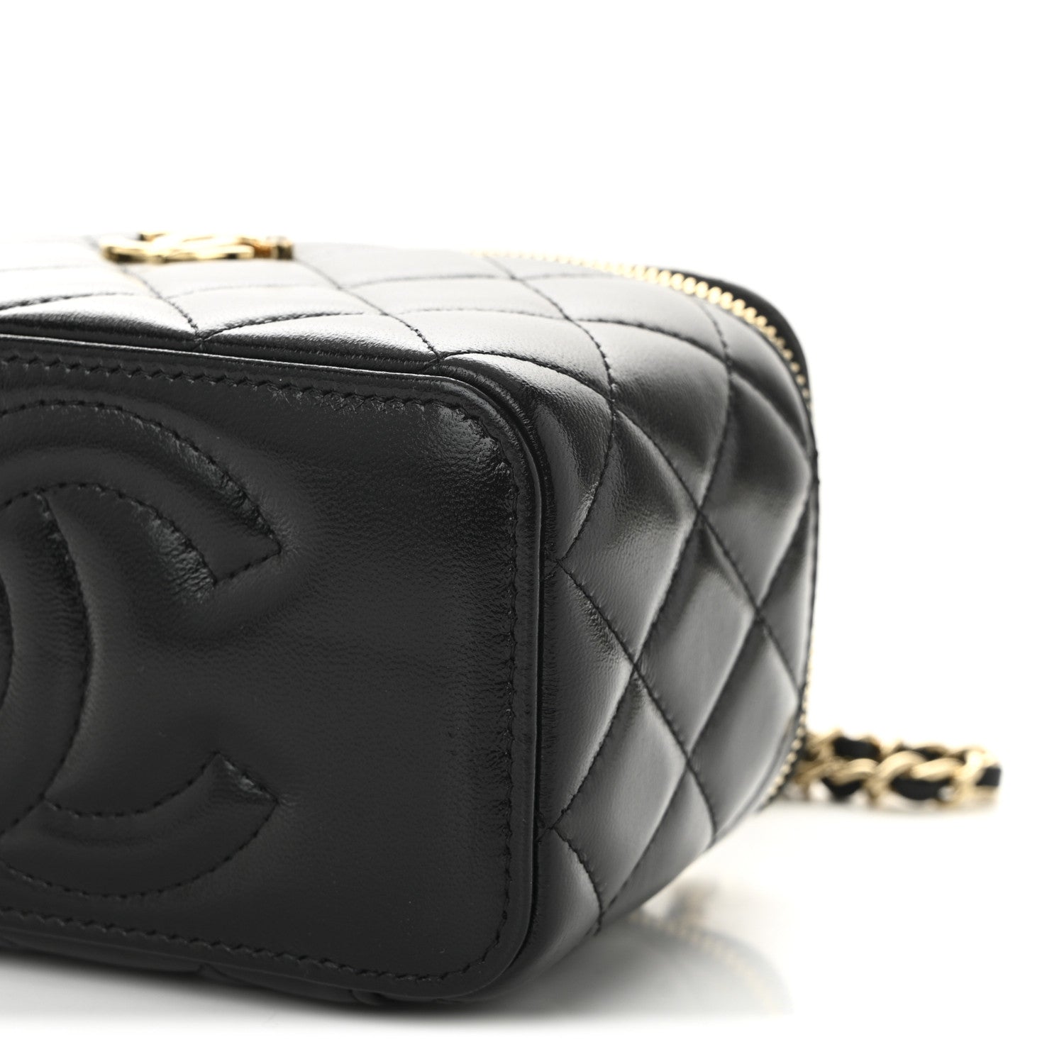 Chanel Shiny Lambskin Quilted Pearl Crush Small Vanity Case With Chain Black 10 of 10