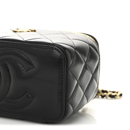Chanel Shiny Lambskin Quilted Pearl Crush Small Vanity Case With Chain Black 10 of 10