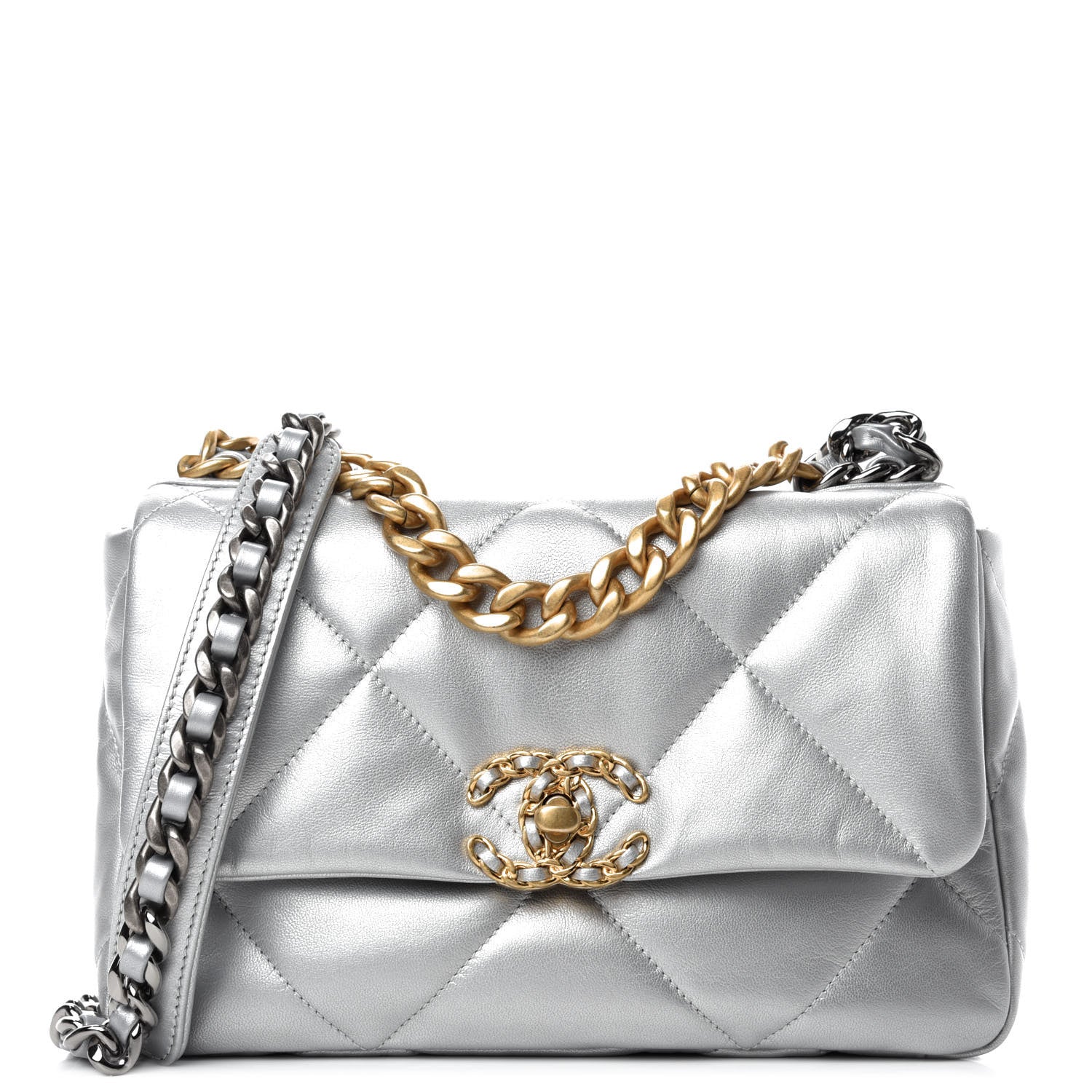 Chanel Metallic Lambskin Quilted Medium Chanel 19 Flap Silver 1 of 10