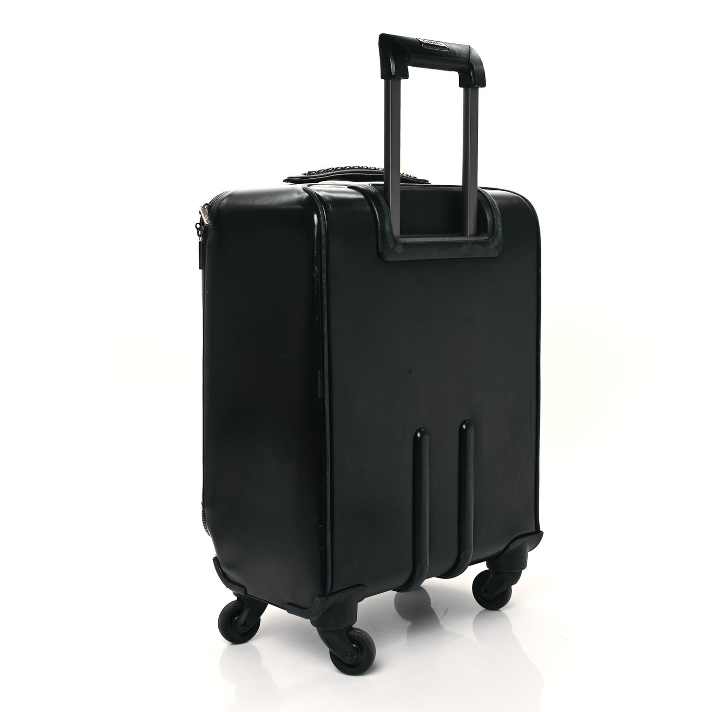 Vinyl Calfskin Quilted Coco Case Trolley Rolling Luggage Black