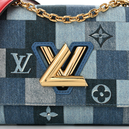 Louis Vuitton Denim Damier Monogram Twist Shoulder Bag MM Blue Rouge 8 of 10