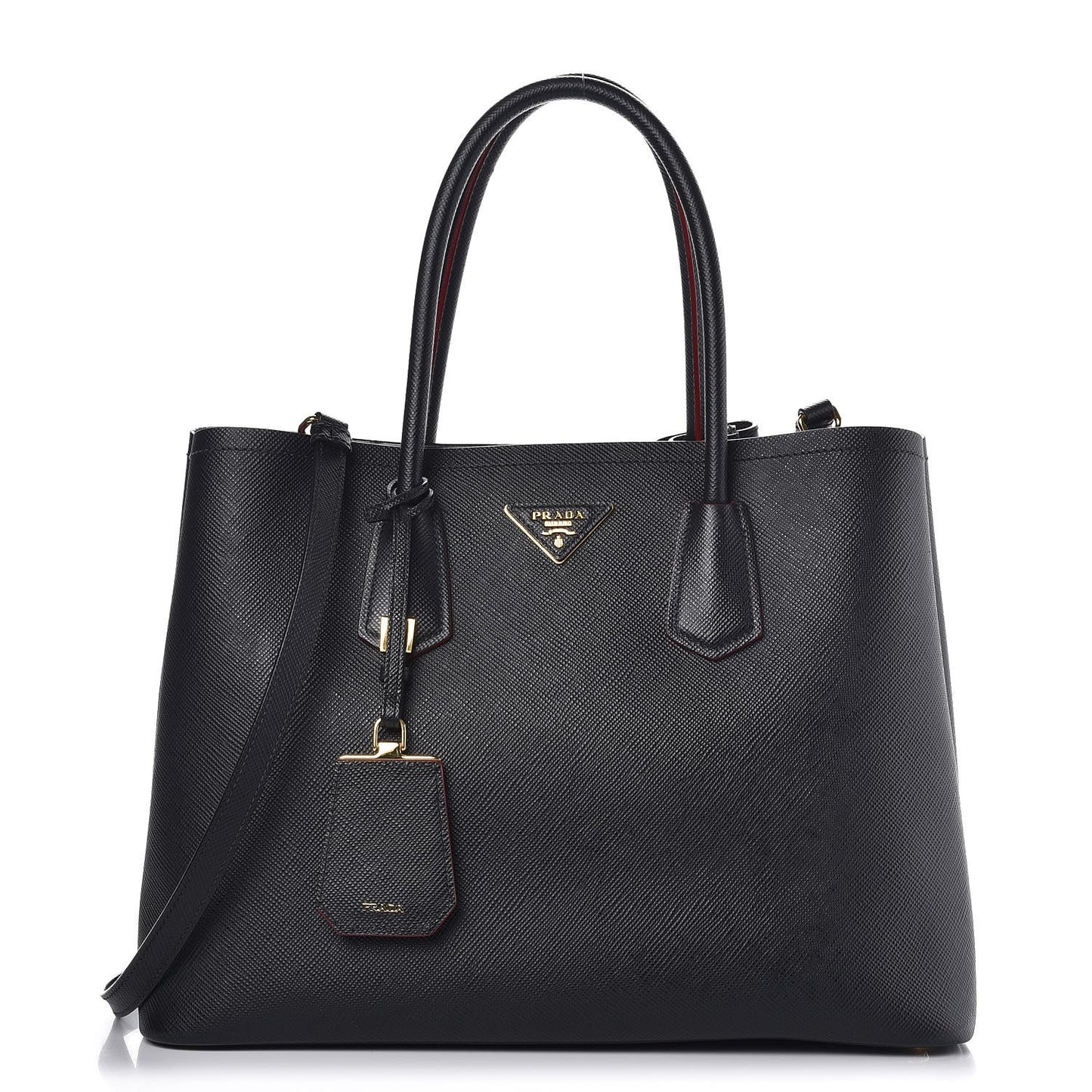 Saffiano Cuir Large Double Bag Nero Black Ciliegia
