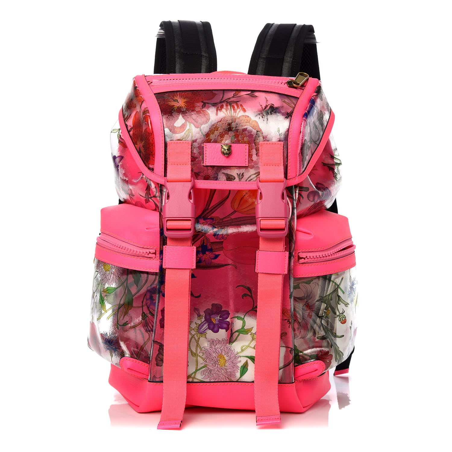 Gucci PVC Floral Double Buckle Backpack Fuchsia 1 of 9