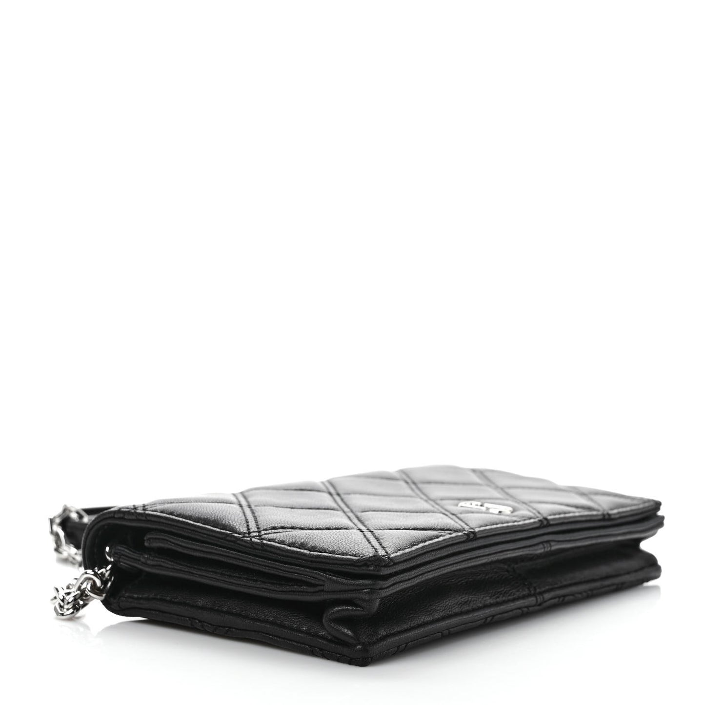 Calfskin Quilted Long Wallet Bag Black