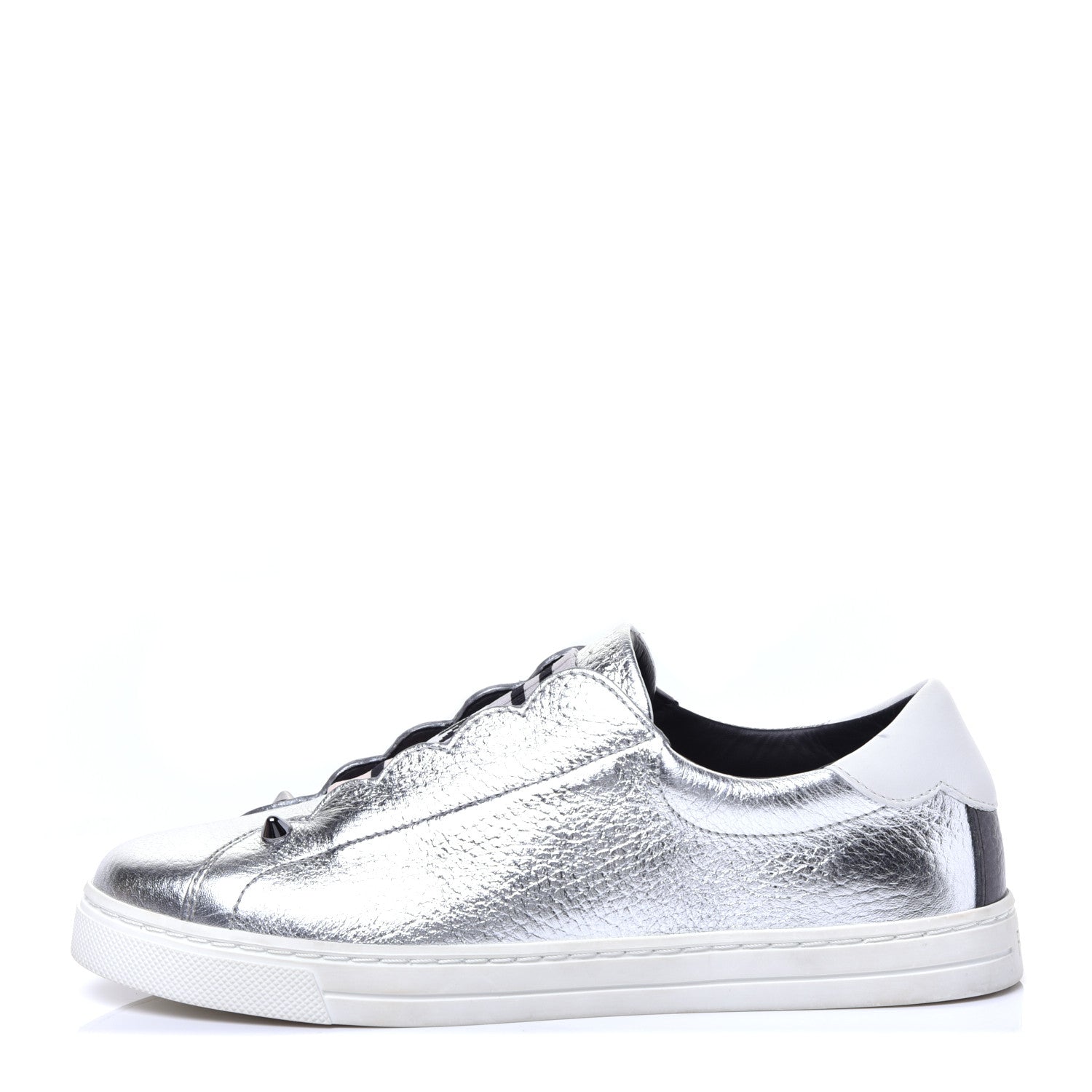 Fendi Metallic Vitello Lurex Rockoclick Slip On Sneakers 35 Silver 1 of 9