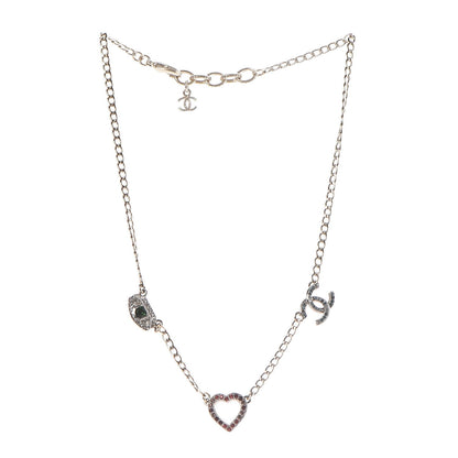 Chanel Crystal Eye Heart CC Charm Necklace Gold Silver 3 of 6