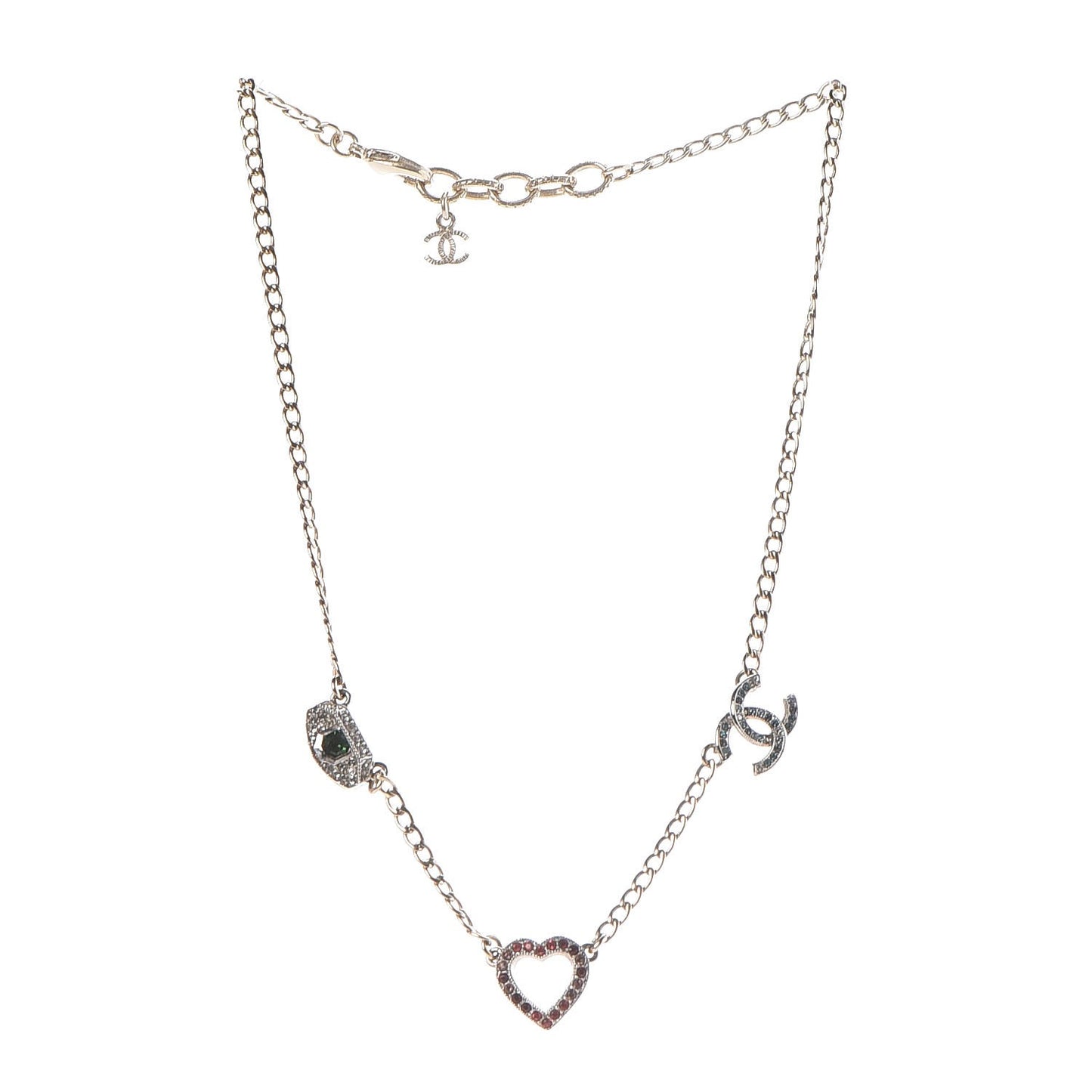 Crystal Eye Heart CC Charm Necklace Gold Silver