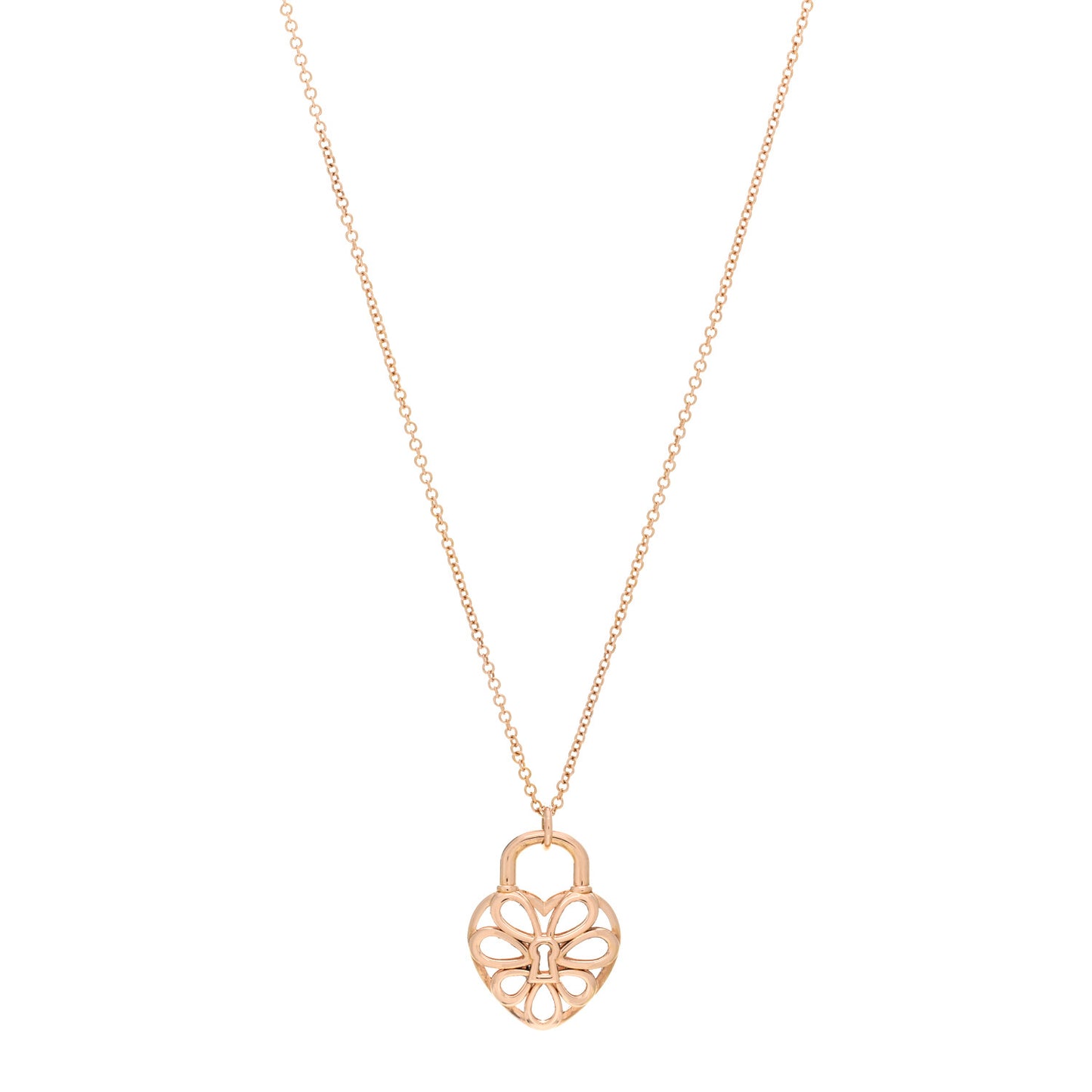 18K Rose Gold Filigree Heart Lock Pendant Necklace