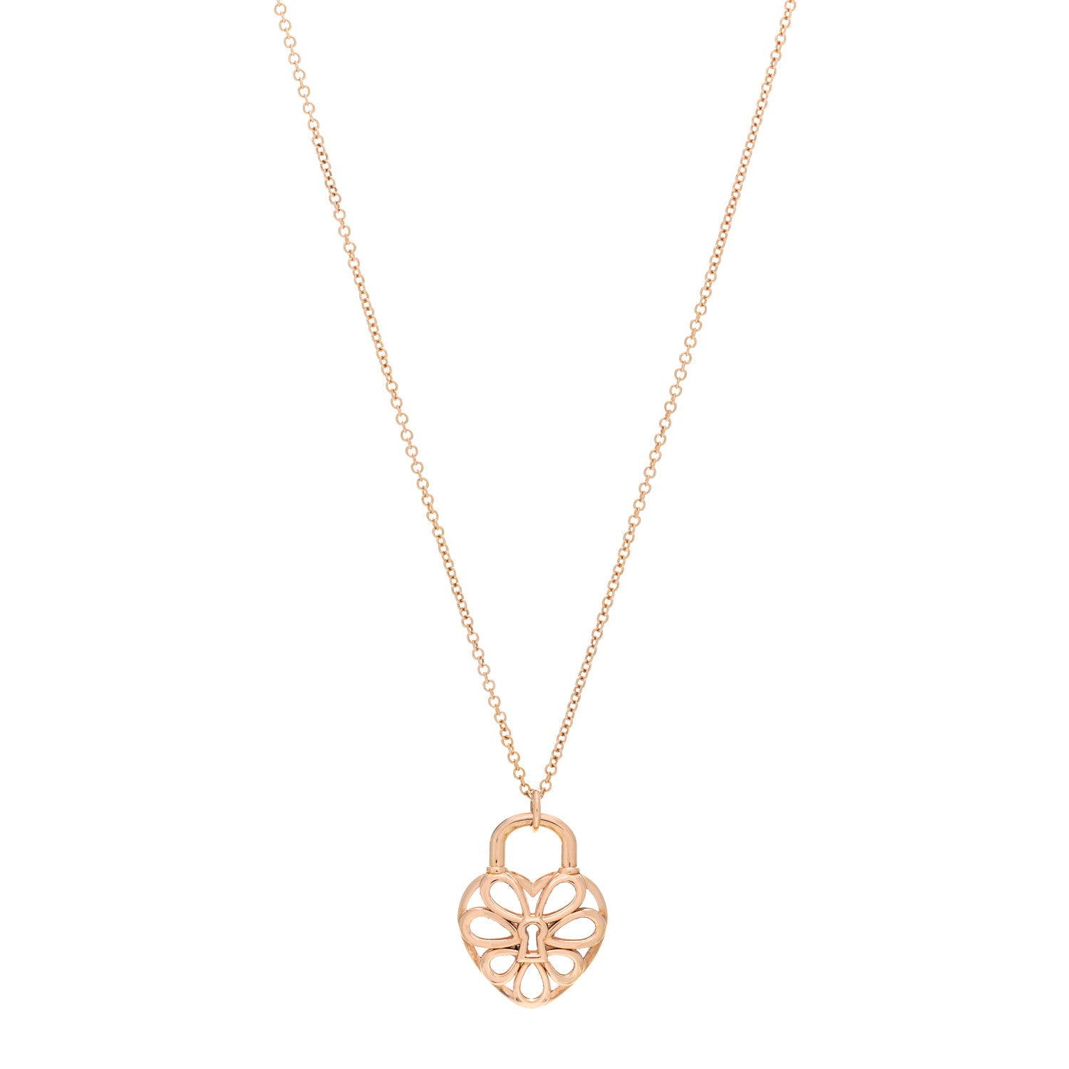 Tiffany 18K Rose Gold Filigree Heart Lock Pendant Necklace 1 of 4