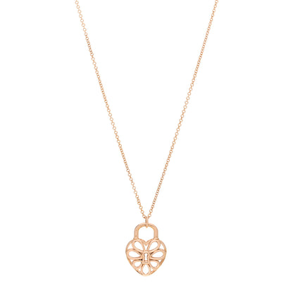 Tiffany 18K Rose Gold Filigree Heart Lock Pendant Necklace 1 of 4
