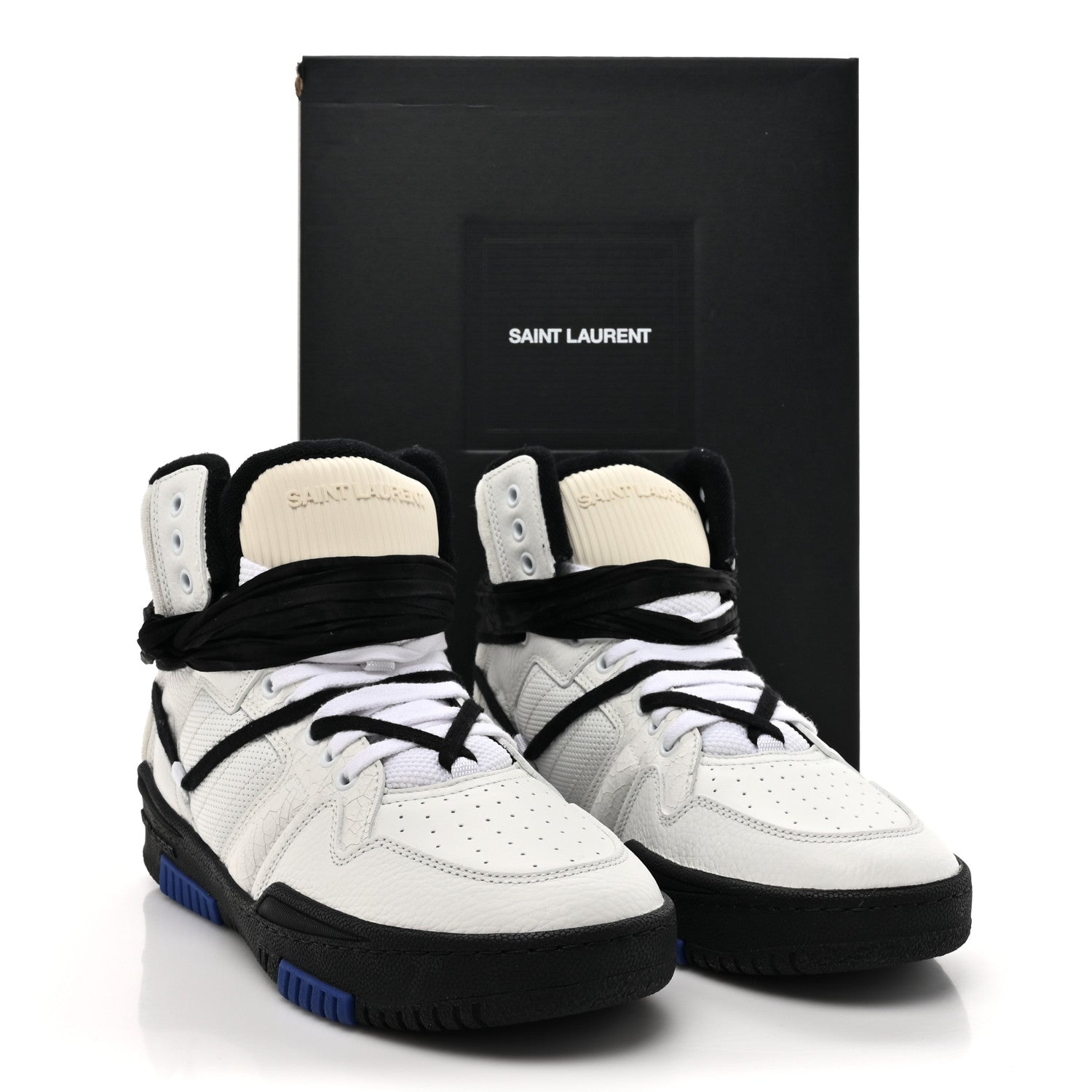 Saint Laurent Calfskin Smith High Top Sneakers 9 White Black