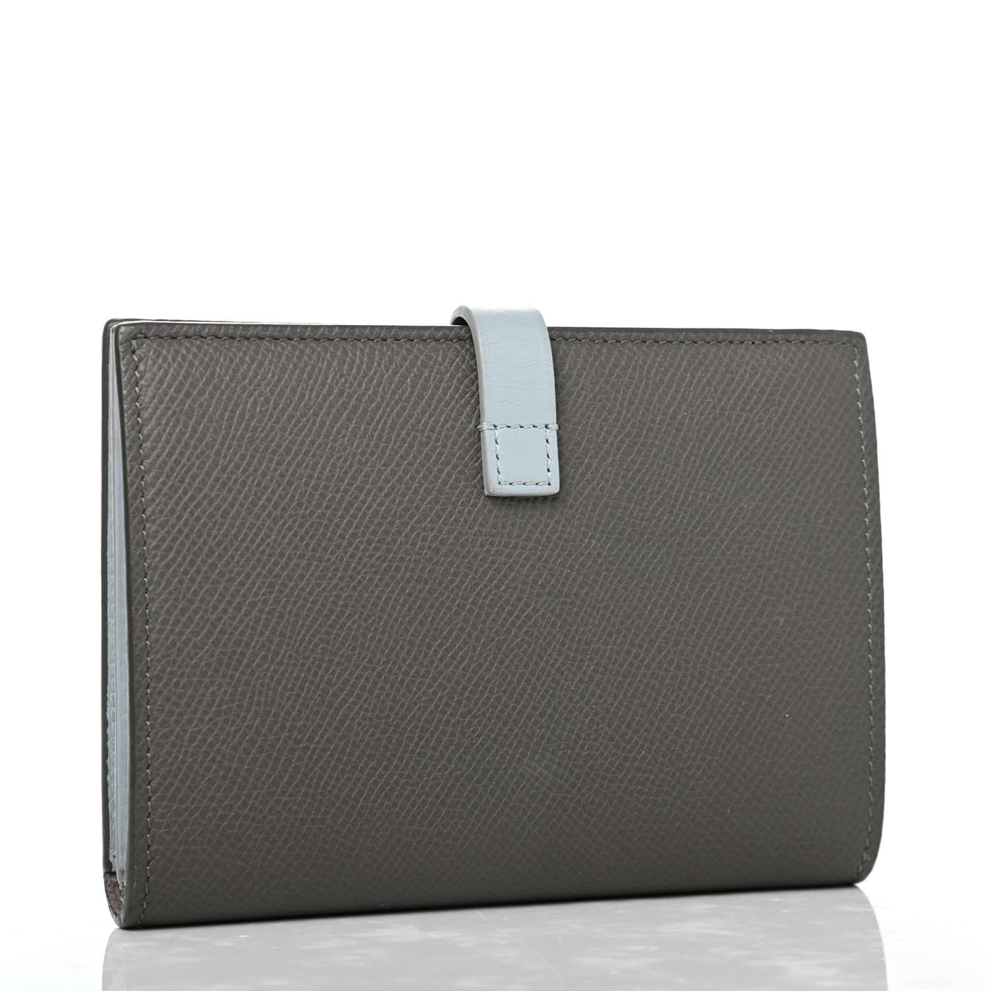 Grained Calfskin Medium Multifunction Strap Wallet Grey Blue