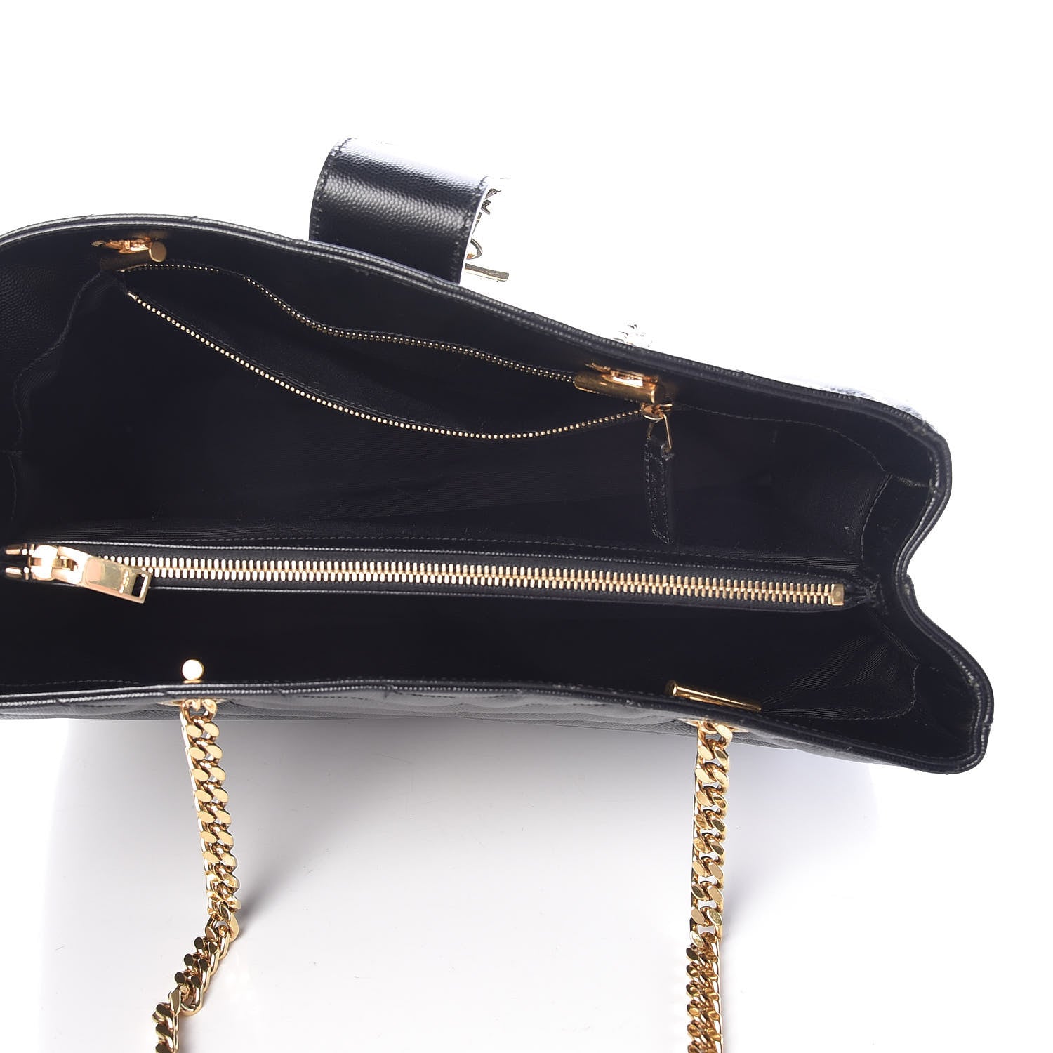 Saint Laurent Grain De Poudre Matelasse Chevron Monogram Shopping Bag Black 5 of 13