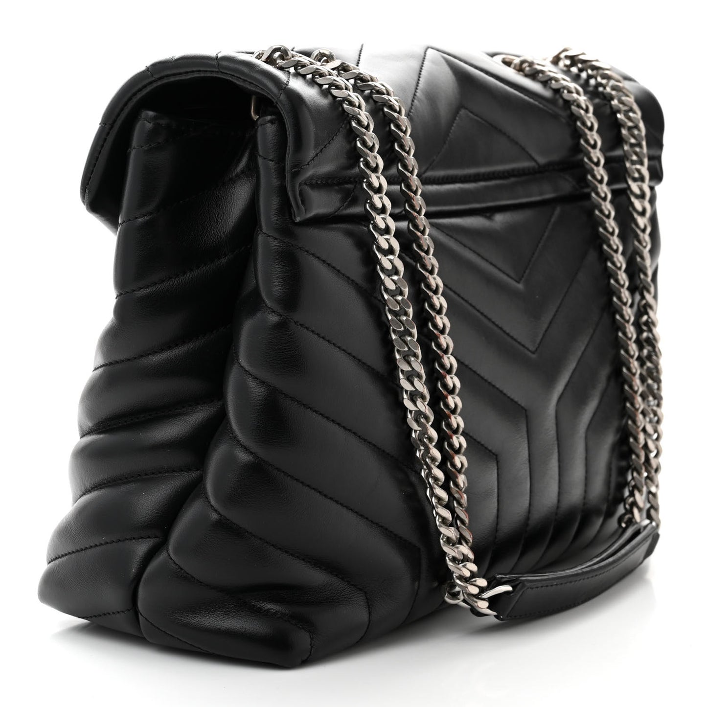 Calfskin Y Quilted Monogram Medium Loulou Chain Satchel Black