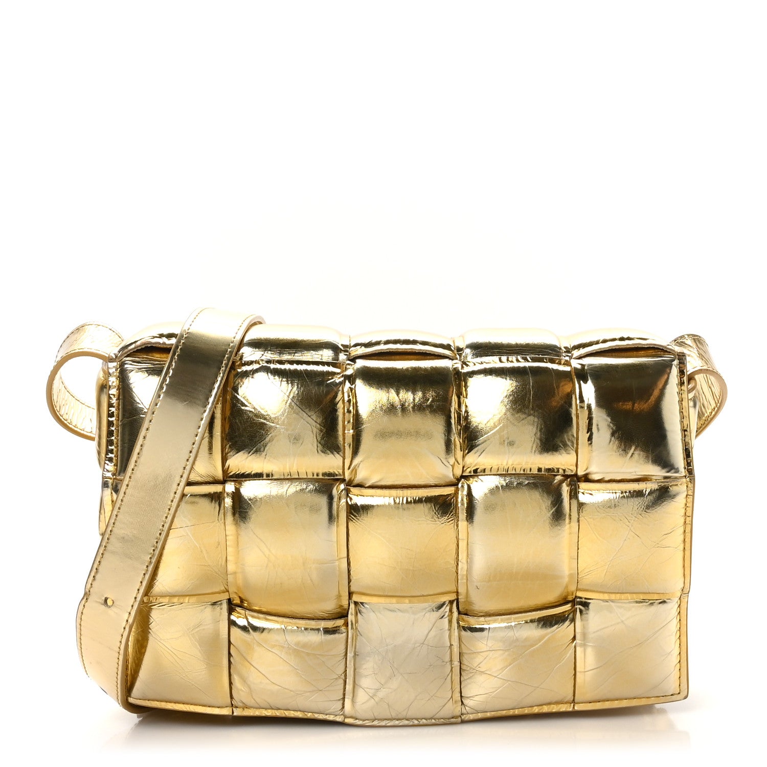 Bottega Veneta Mirror Lambskin Maxi Intreccio Padded Cassette Crossbody Bag Gold 1 of 10