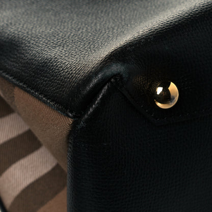 Burberry Grainy Calfskin House Check Large Banner Tote Black 6 of 13