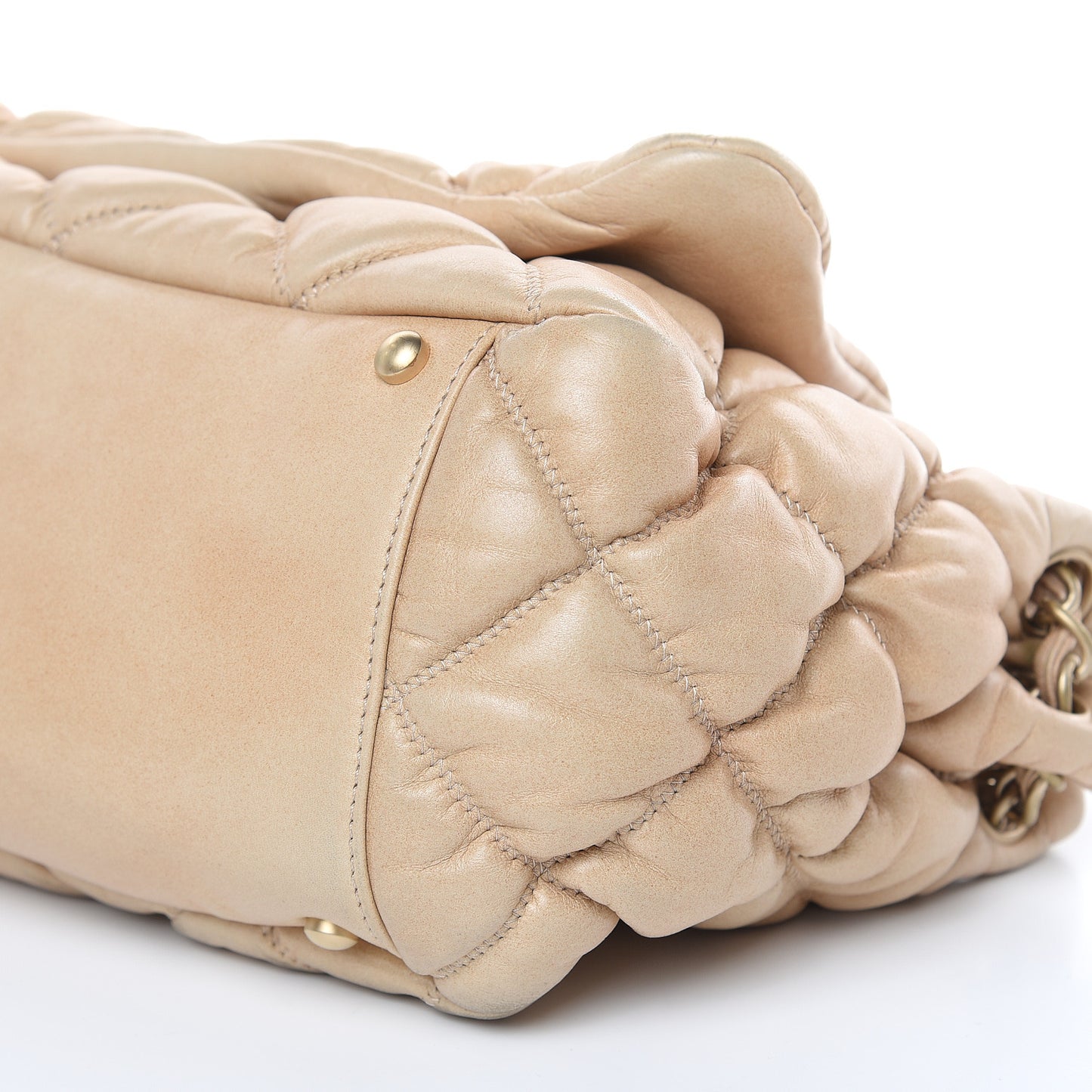 Lambskin Bubble Quilt Accordion Flap Beige