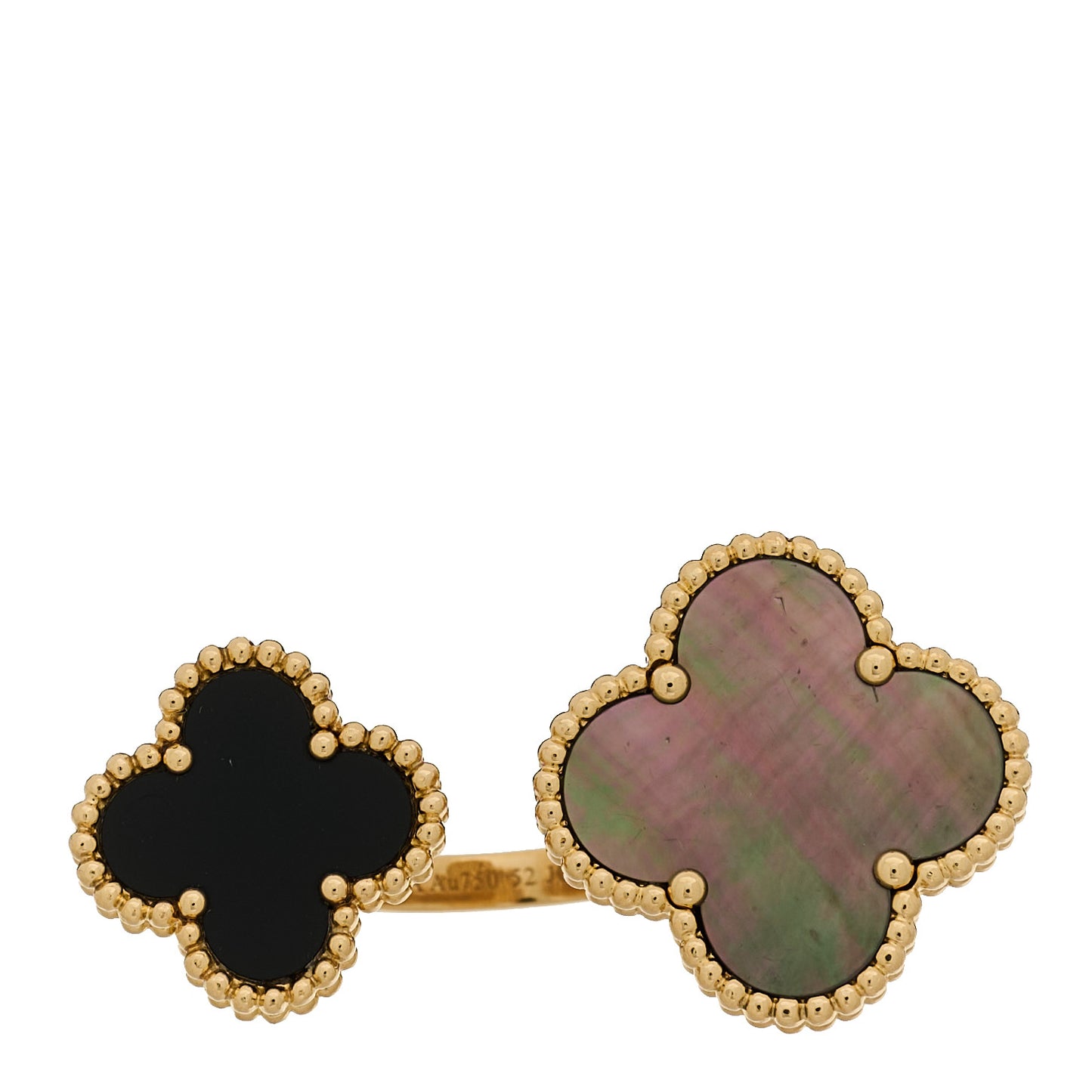 18K Yellow Gold Grey Mother of Pearl Black Onyx Magic Alhambra Between the Finger Ring 52 6