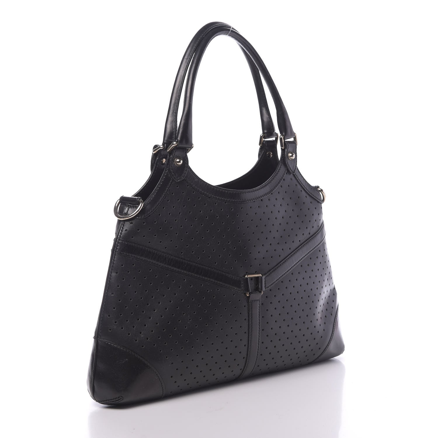 Gucci Calfskin Perforated GG Reins Hobo Black 3 of 11