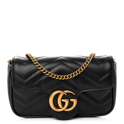 Gucci Calfskin Matelasse Super Mini GG Marmont Shoulder Bag Black 1 of 9