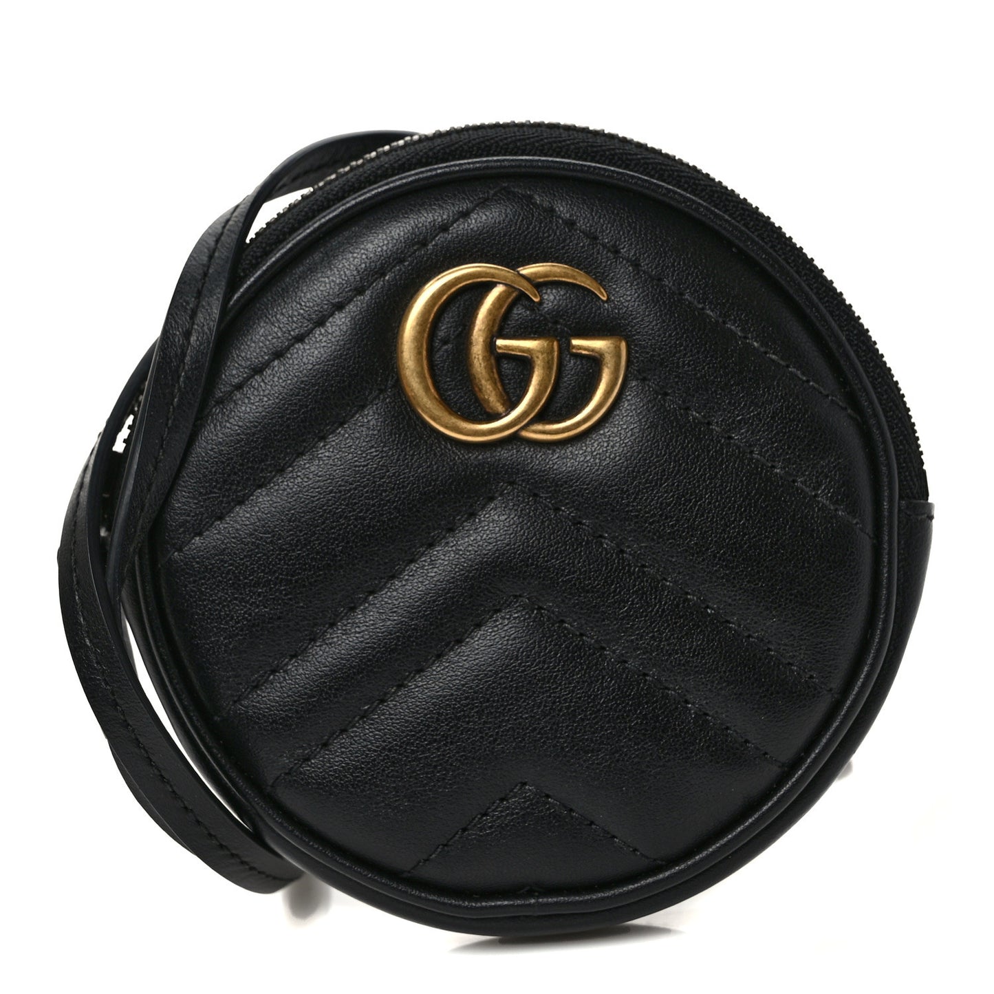 Calfskin Matelasse GG Marmont Round Mini Bag Black