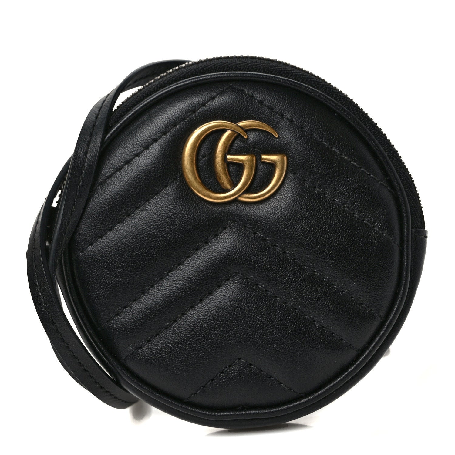 Gucci Calfskin Matelasse GG Marmont Round Mini Bag Black 1 of 8