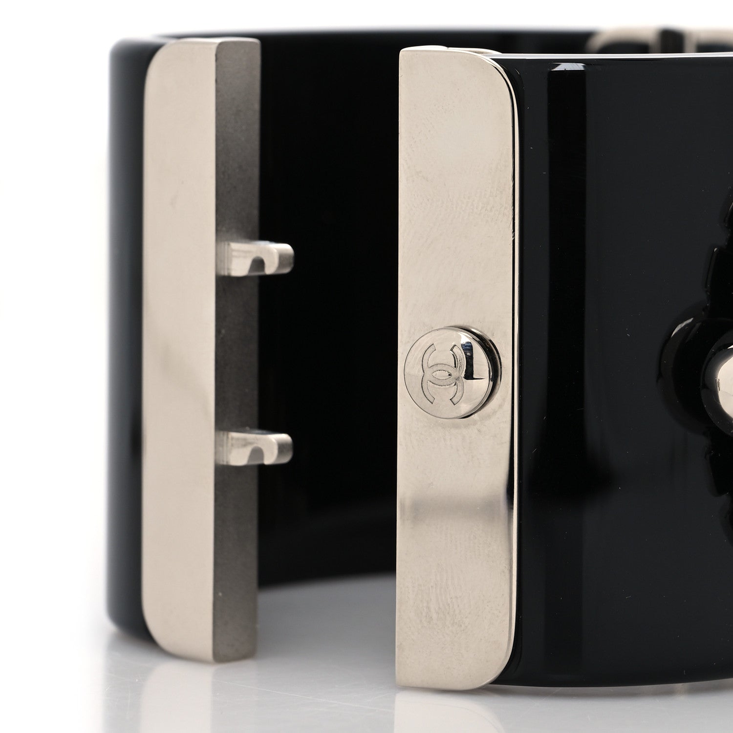 Chanel Resin Baguette Crystal CC Cuff Black 4 of 5