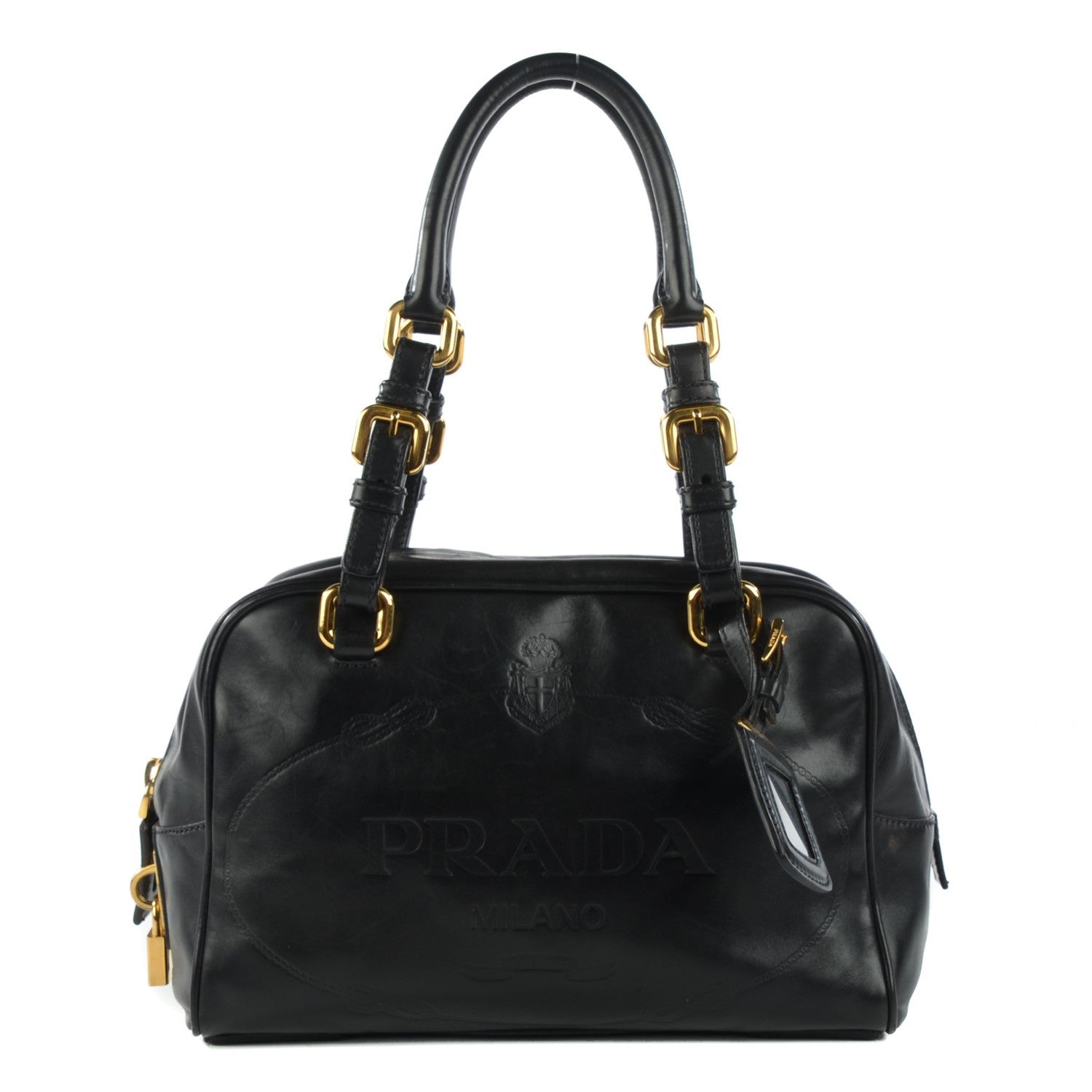 Prada Lambskin Box Print Logo Bowler Black 1 of 8