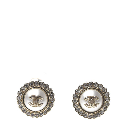 Chanel Metal Pearl Crystal CC Round Earrings Light Gold 1 of 5