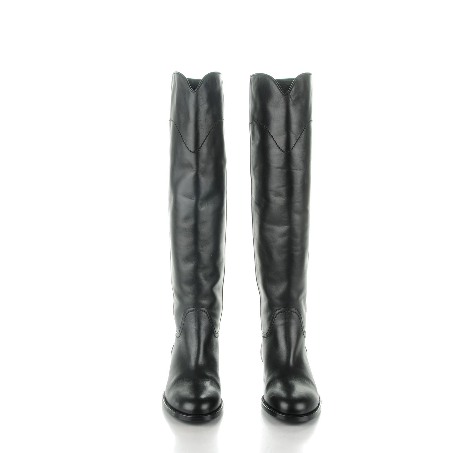 Calfskin Ascot Riding Boots 35.5 Black