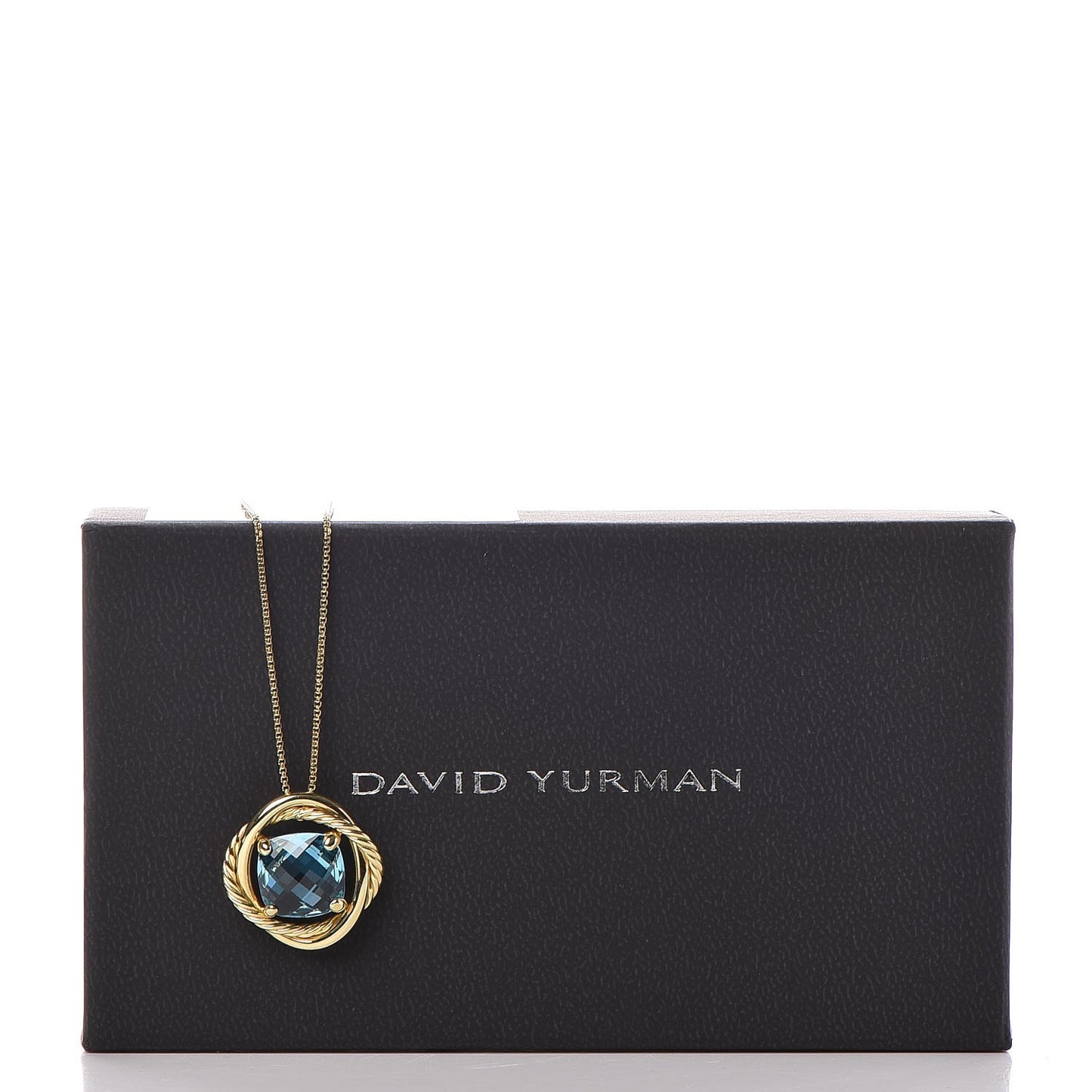 18K Yellow Gold Blue Topaz 11mm Infinity Pendant Necklace