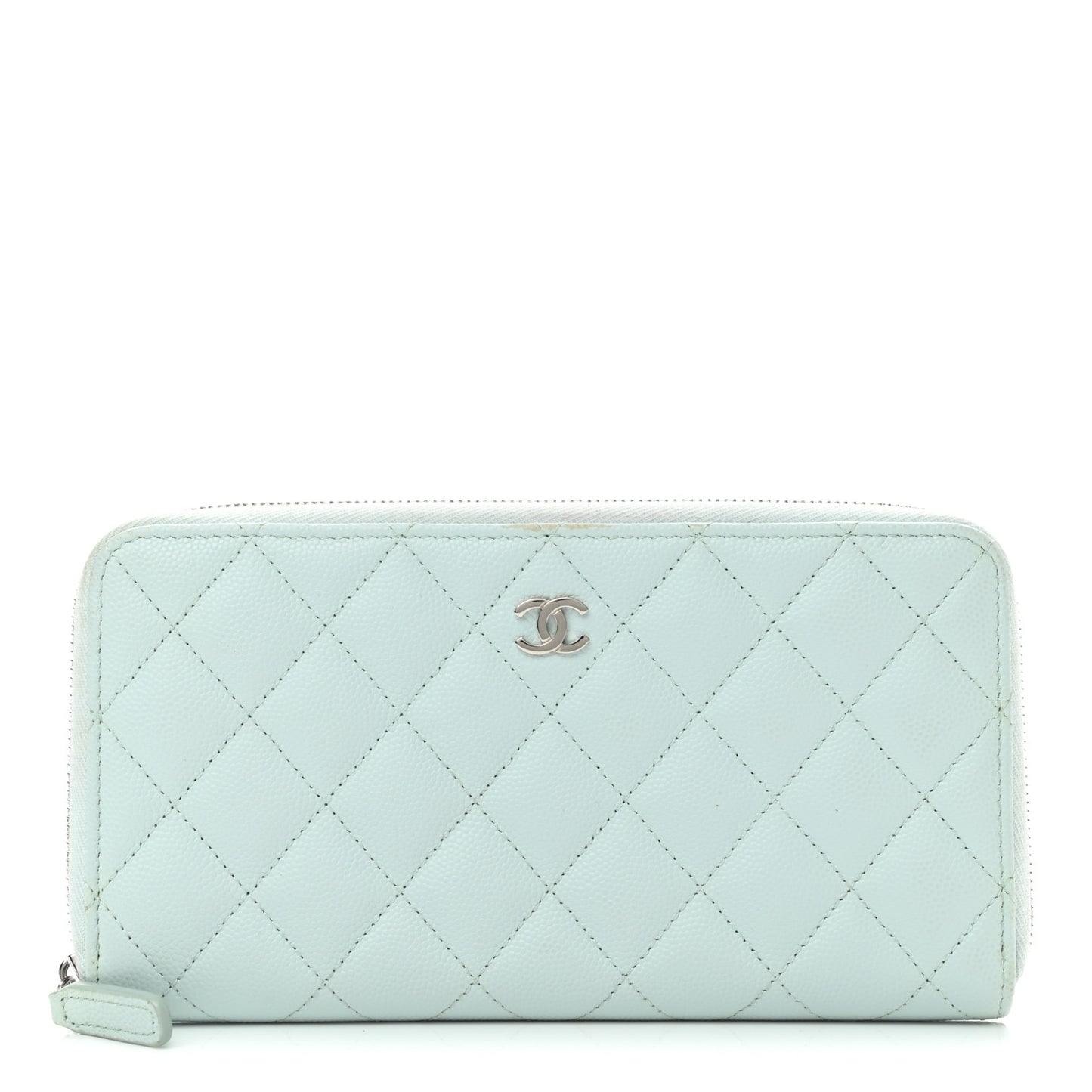 Caviar Quilted Large Gusset Zip Around Wallet Light Blue