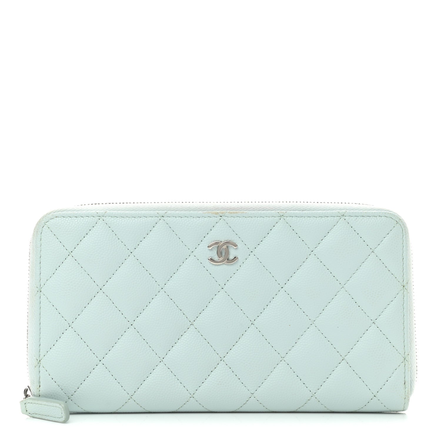 Chanel Caviar Quilted Large Gusset Zip Around Wallet Light Blue 1 of 9
