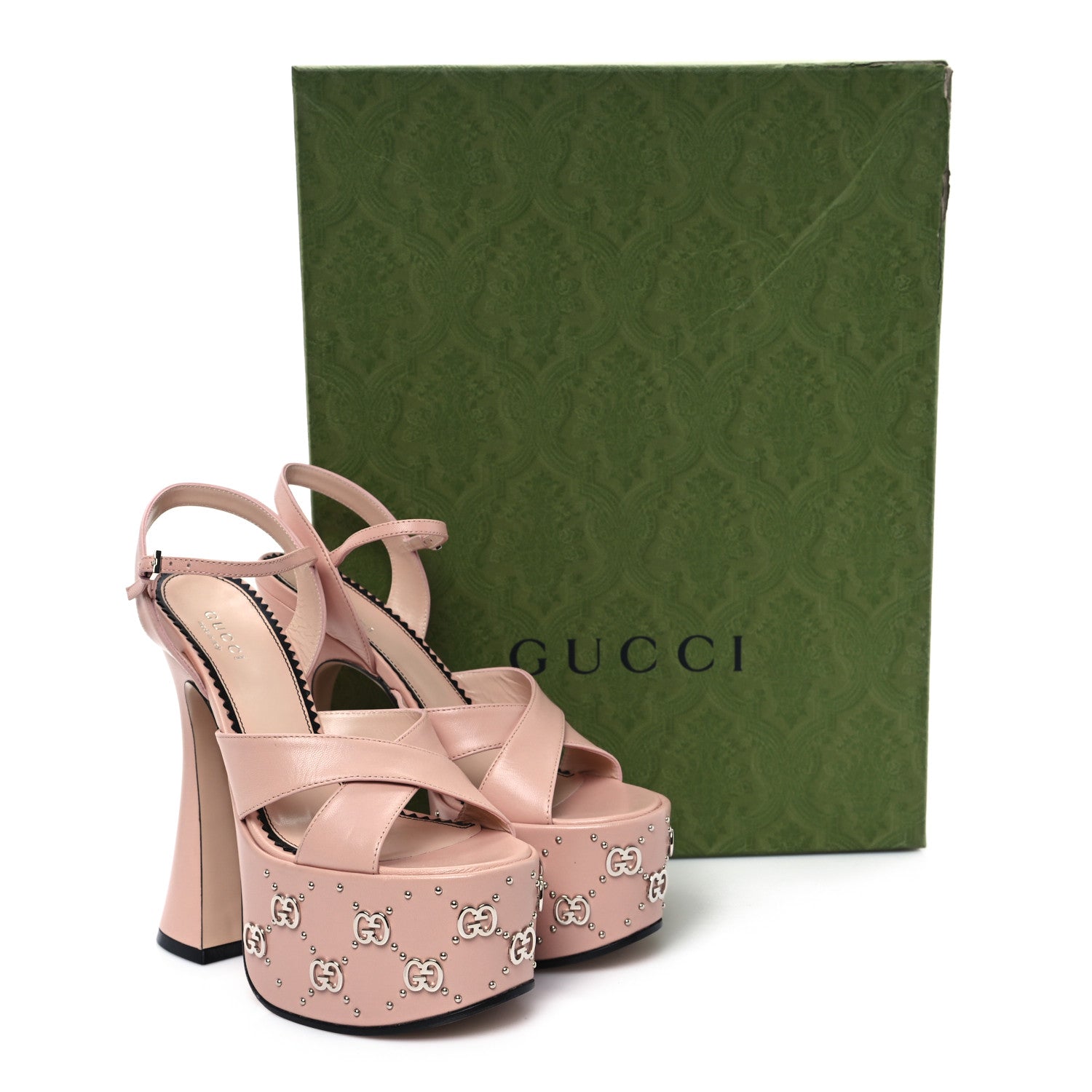 Gucci Malaga Kid Interlocking G Studs 155mm Platform Sandals 35 Perfect Pink 9 of 9