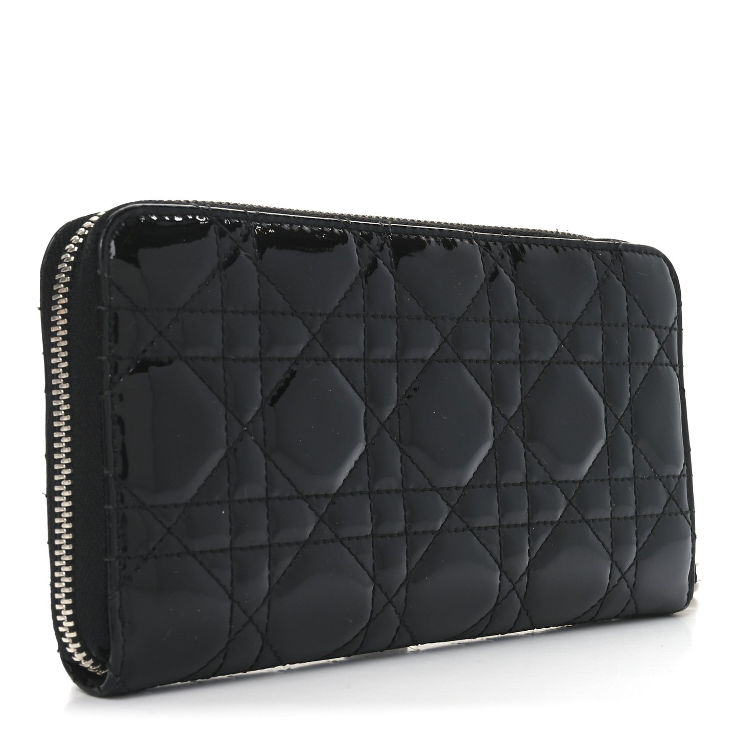 Patent Cannage Lady Dior Continental Zip Wallet Black