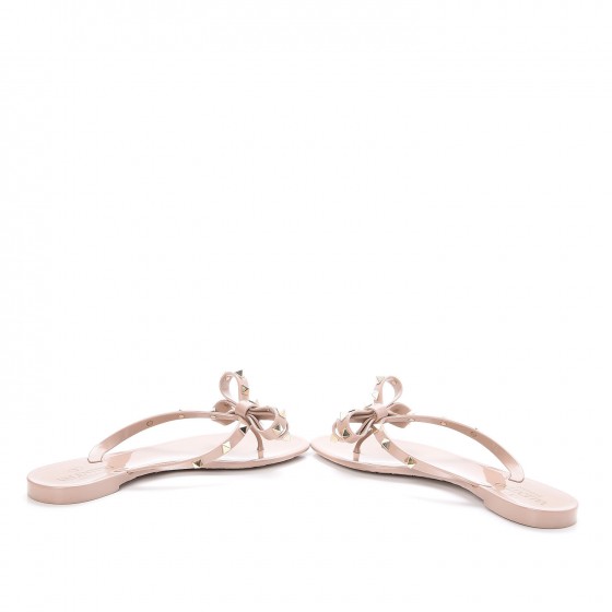 PVC Jelly Rockstud Bow Thong Sandals 38 Poudre