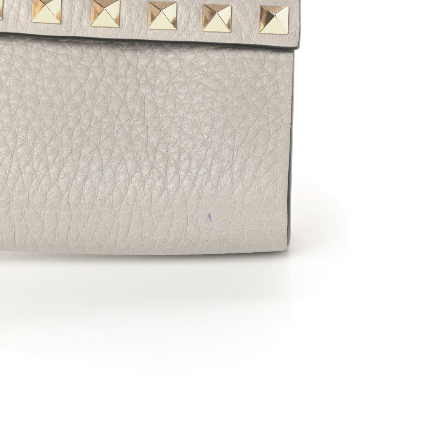 Grainy Calfskin Rockstud Double Flap Crossbody Bag Light Grey