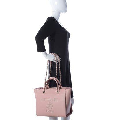 Chanel Caviar Small Studded Deauville Tote Light Pink 2 of 12