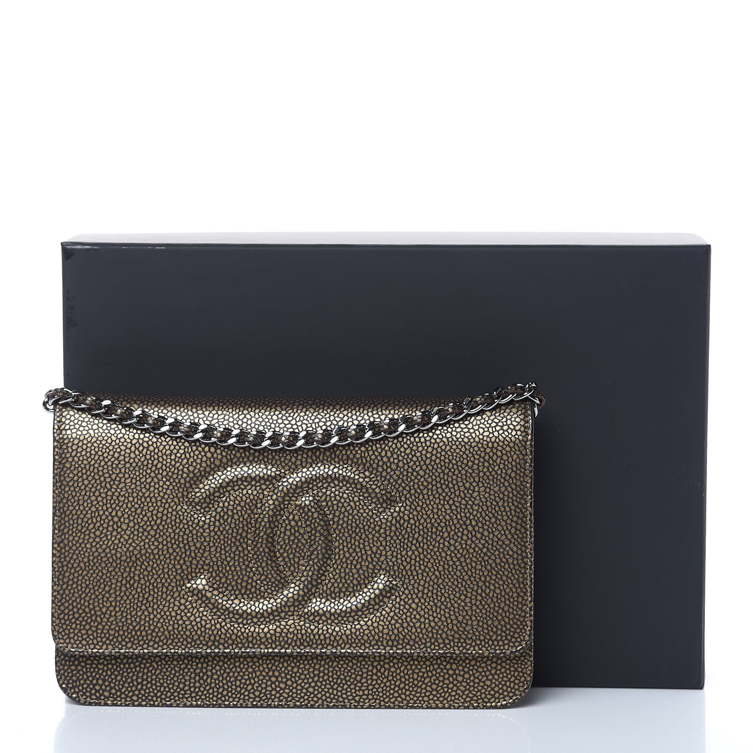 Chanel Metallic Caviar Timeless CC Wallet On Chain WOC Bronze 13 of 13