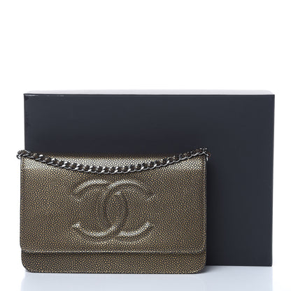 Chanel Metallic Caviar Timeless CC Wallet On Chain WOC Bronze 13 of 13