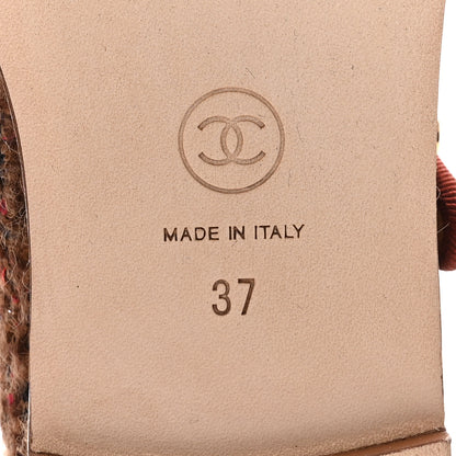 Chanel Wool Tweed Mary Jane Flats 37 Brown Red Dark Blue 7 of 10