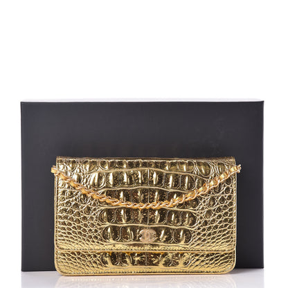 Chanel Metallic Calfskin Crocodile Embossed Cocodile Wallet On Chain WOC Gold 13 of 13