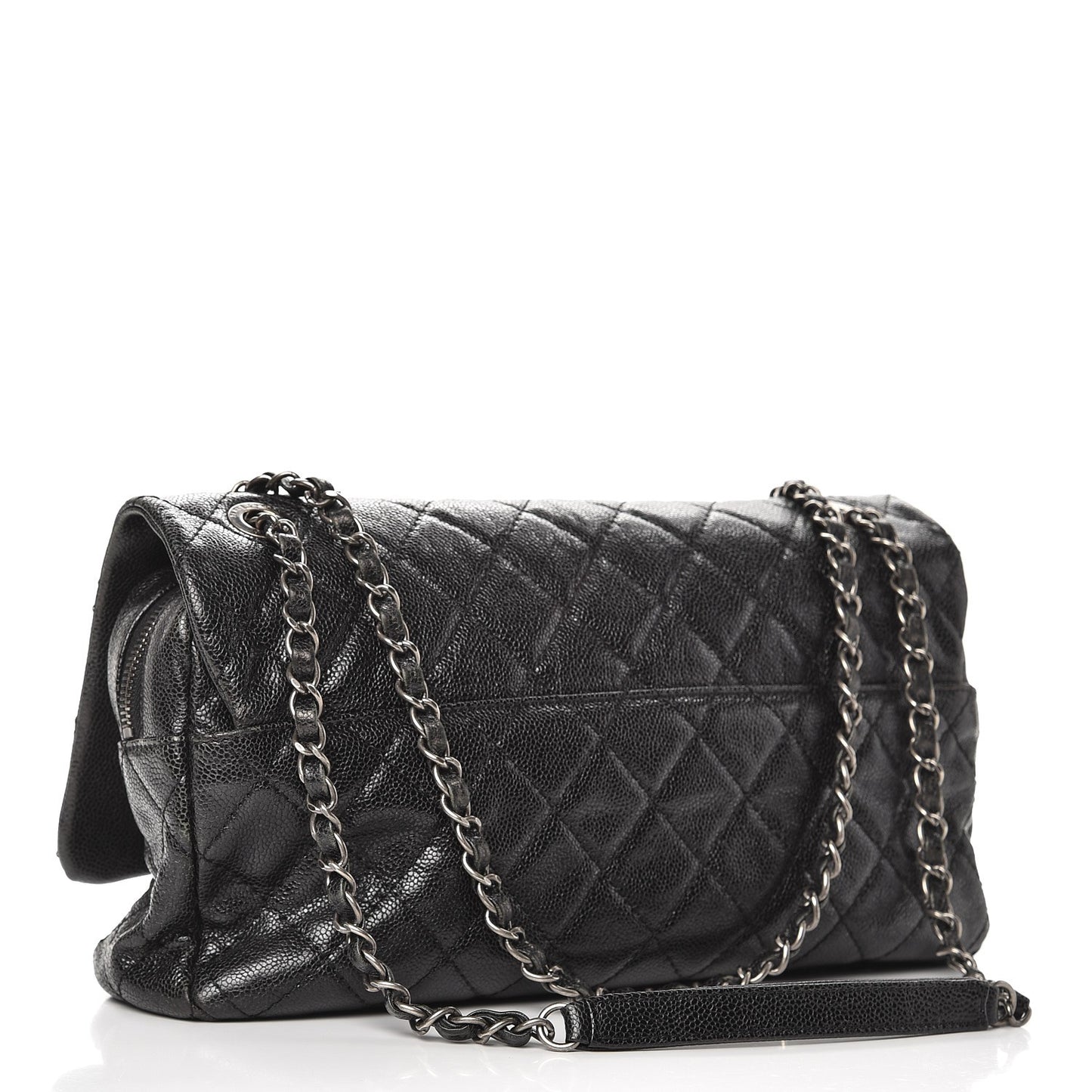 Iridescent Caviar Quilted Large Chic Flap Black