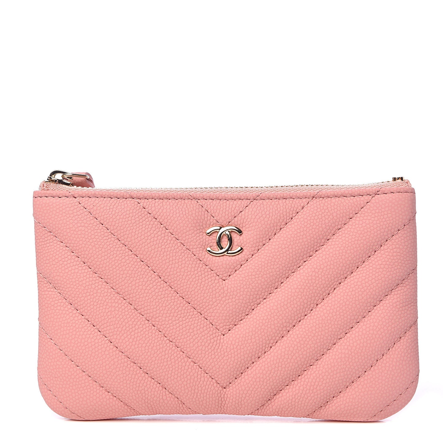 Flat Caviar Chevron Quilted Small Cosmetic Case Pink
