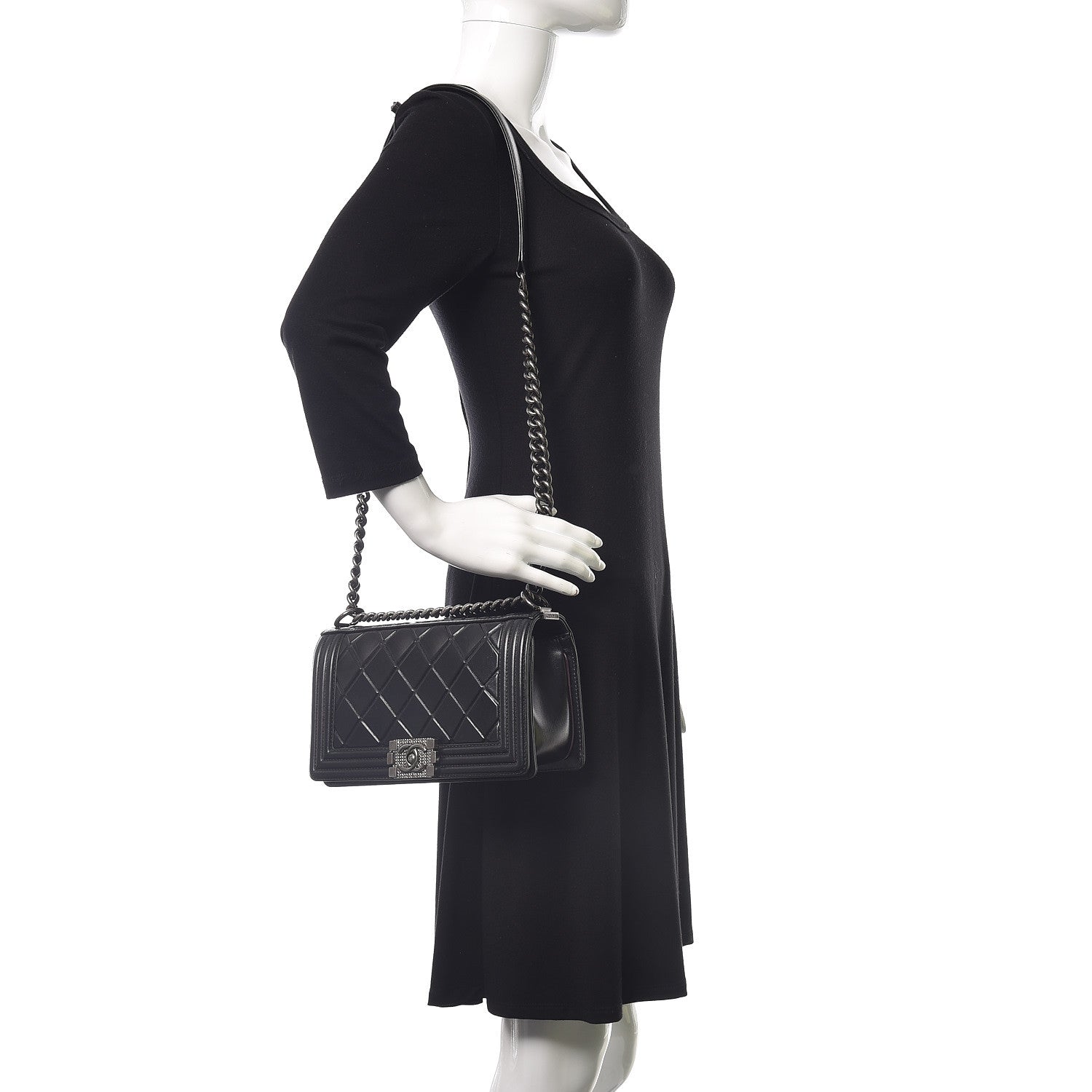 Chanel Calfskin Embossed Medium Paris Salzburg Boy Flap Black 2 of 16