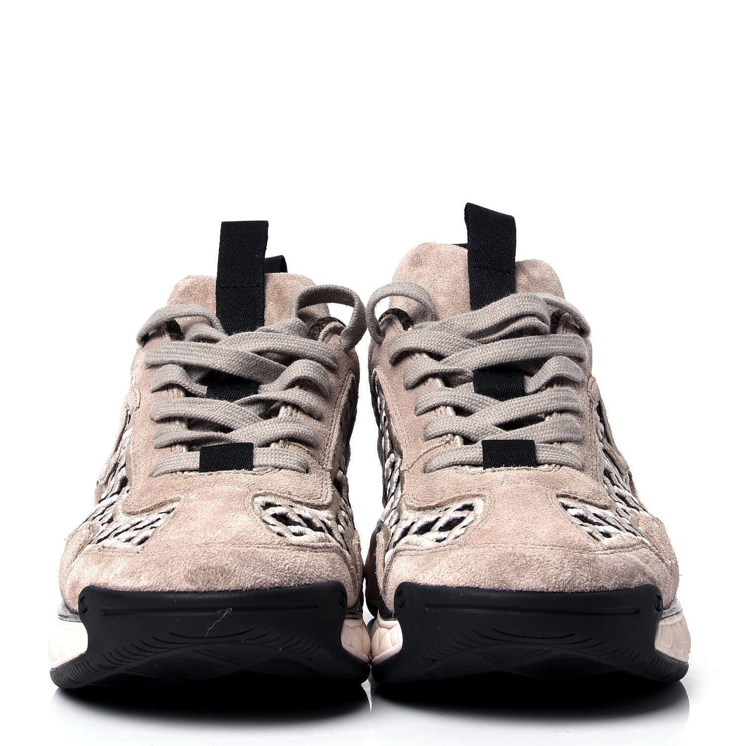 Chanel Suede Calfskin Embroidered CC Sneakers 37 Beige Black 2 of 6