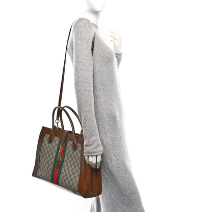 Gucci GG Supreme Monogram Azalea Calfskin Web Large Jackie 1961 Tote Beige Ebony Brown Sugar 2 of 10