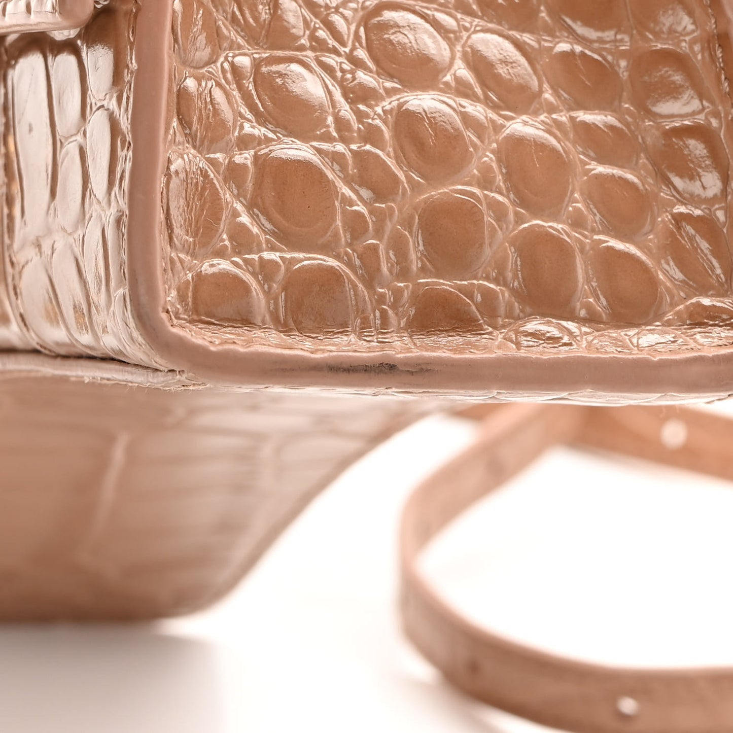 Shiny Calfskin Crocodile Embossed Hourglass Top Handle Bag XS Nude Beige